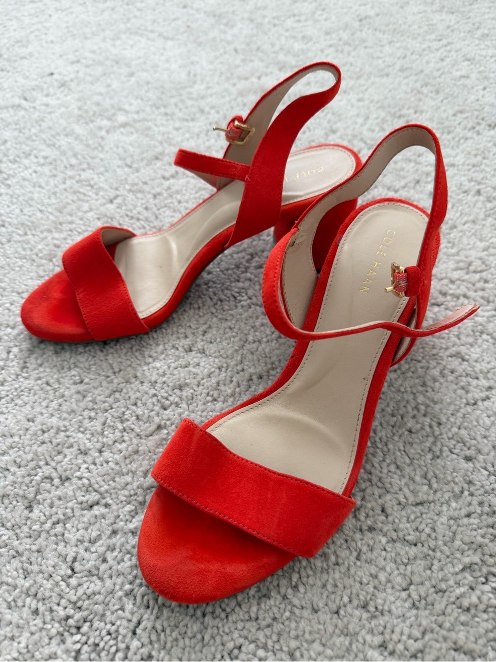 Cole Haan Red Suede Open-Toe Slingback Heels